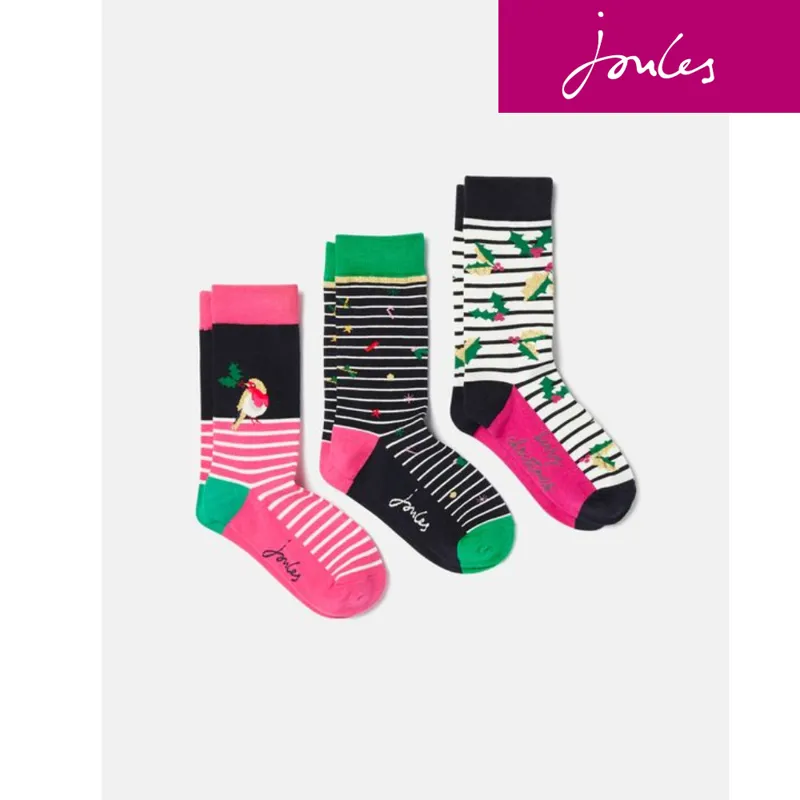 Joules Festive 3 Pk Socks - Holly Sock
